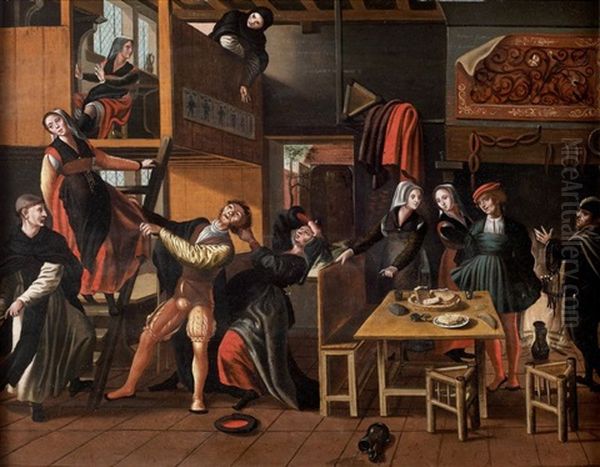 Scene De Cabaret Oil Painting by Jan van (Brunswich Monogrammist) Amstel