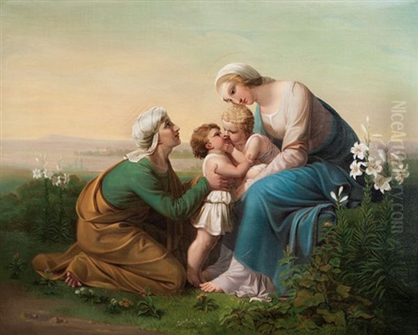 Christ And Mary With The Infant St. John And Elizabeth Oil Painting by Ernst Amthor