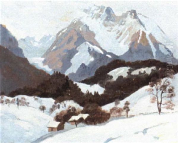 Winter Mountain Landscape Oil Painting by Joan Anacker