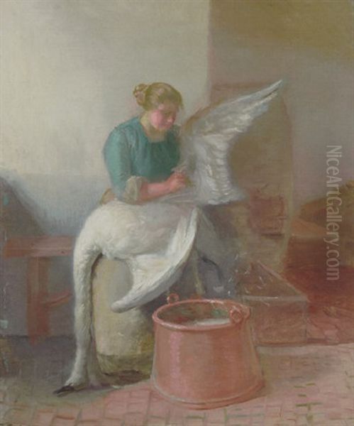 En Ung Pige, Der Plukker En Svane Oil Painting by Anna Kirstine Ancher