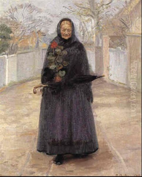 Gammel Kone Med En Blomst Oil Painting by Anna Kirstine Ancher