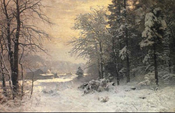 Lysning I Skoven Efter Snefald Oil Painting by Anders Andersen-Lundby
