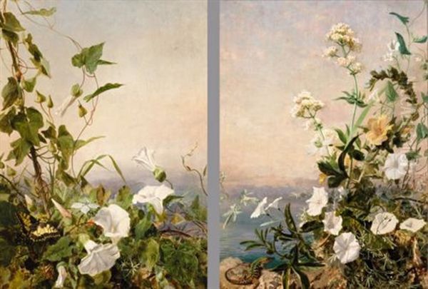 Still Life Of Flowers, Capri (+ Another Similar; Pair) Oil Painting by Sophie Gengembre Anderson