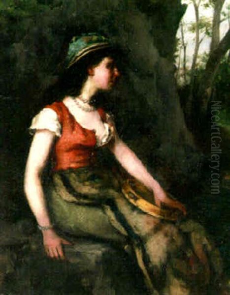 A Girl With A Tambourine Oil Painting by Sophie Anderson