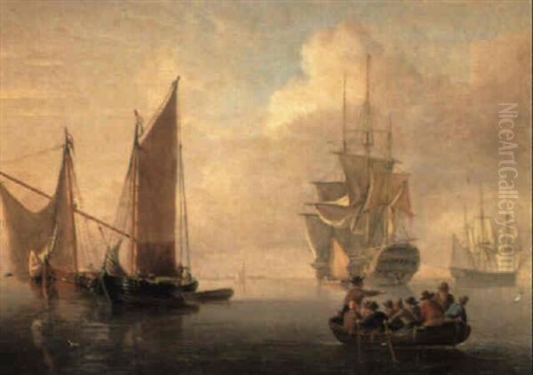 Becalmed Off A Low-countries Port Oil Painting by William Anderson