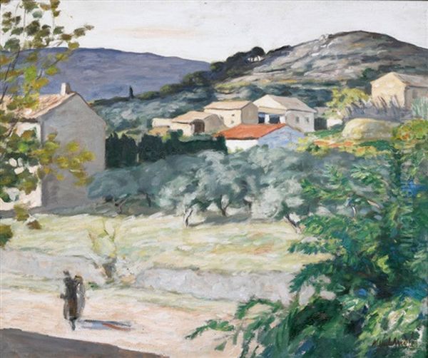 Maisons Et Collines A Laudun Oil Painting by Albert Andre
