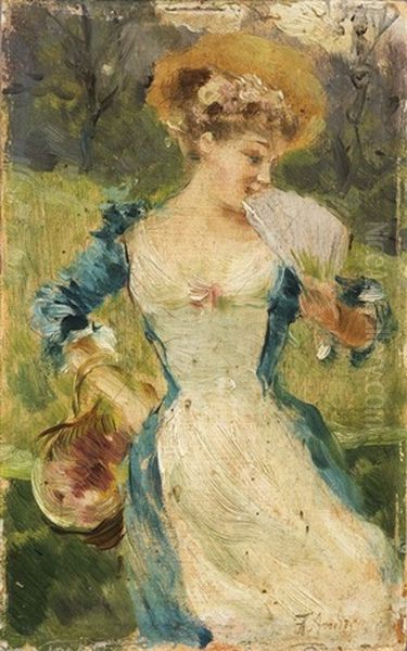 Dama In Giardino Oil Painting by Federico Andreotti