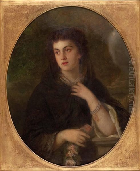 Portrait Einer Jungen Dame Mit Rosen Oil Painting by Heinrich von Angeli