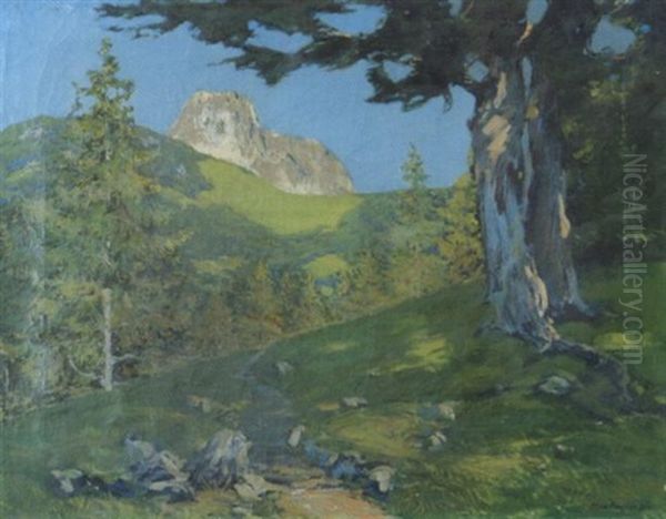 Sommerliche Gebirgslandschaft Oil Painting by Max Angerer