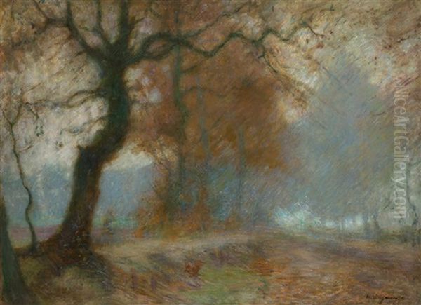 Allee Bei Fischerhude Im Nebel Oil Painting by Hermann Angermeyer