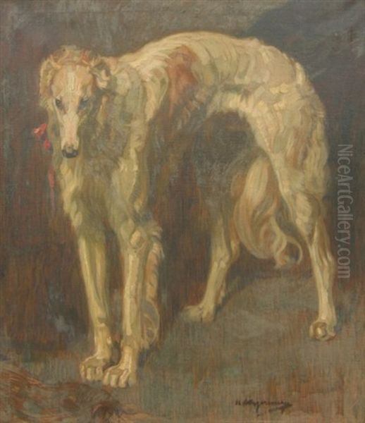 Levrier Afghan Oil Painting by Hermann Angermeyer