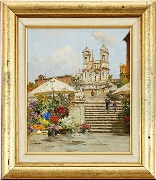 Spanska Trappan, Rom - Scalinata Della Santissima Trinita Dei Monti Oil Painting by Filippo Anivitti
