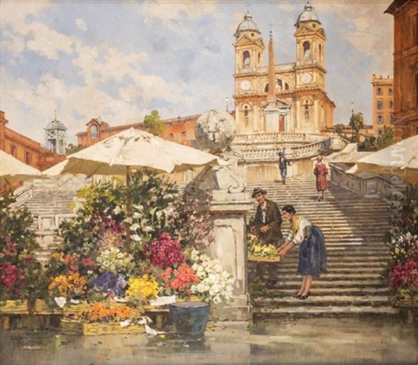 Spanish Steps Oil Painting by Filippo Anivitti
