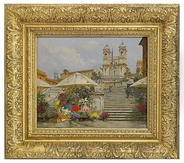 Blomsterforsaljare Vid Spanska Trappan, Rom Oil Painting by Filippo Anivitti