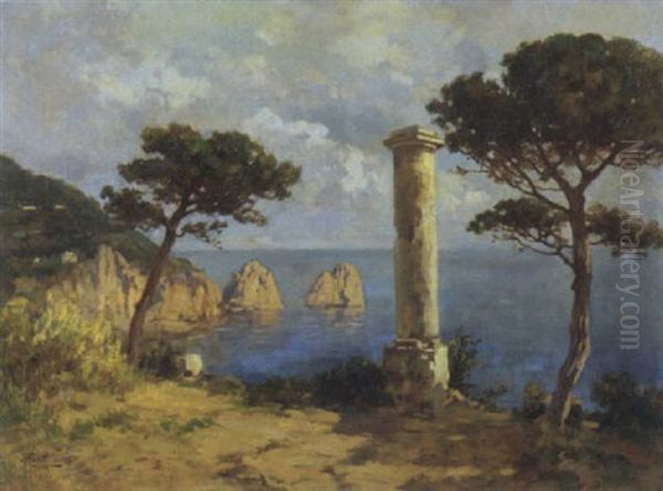 Scorcio Di Capri Con I Faraglioni, 1920 Oil Painting by Filippo Anivitti