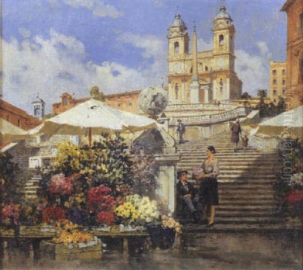 A Trinita Dei Monti Oil Painting by Filippo Anivitti