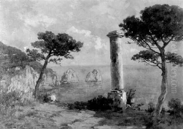 Italienische Kustenlandschaft Mit Antiker Saule Oil Painting by Filippo Anivitti