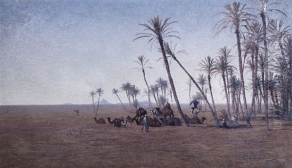 Halt At An Oasis Oil Painting by Henrik August Ankarcrona