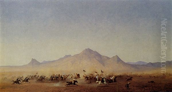 Scontro Di Cavalleria Francese E Araba Oil Painting by Henrik August Ankarcrona