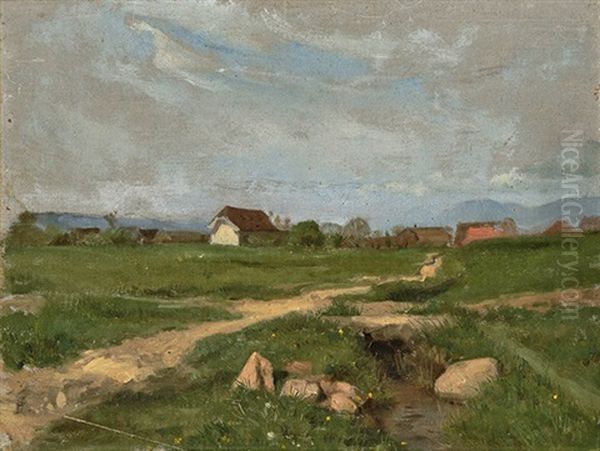Am Dorfrand Von Ins Oil Painting by Albert Anker