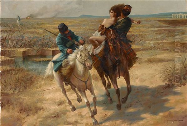 Chechen Abduction Oil Painting by Eugene Ansen-Hofmann