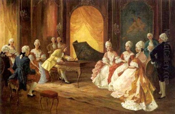 Rokoko-gesellschaft Einem Spinettspieler Lauschend Oil Painting by Eugene Ansen-Hofmann