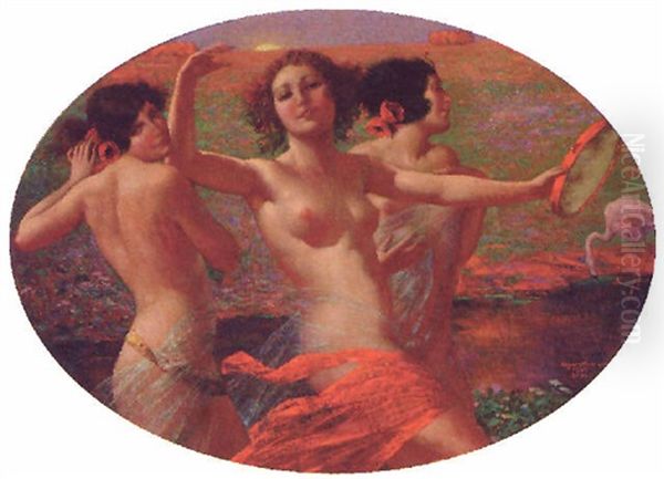 Three Nude Female Dancers Oil Painting by Eugene Ansen-Hofmann