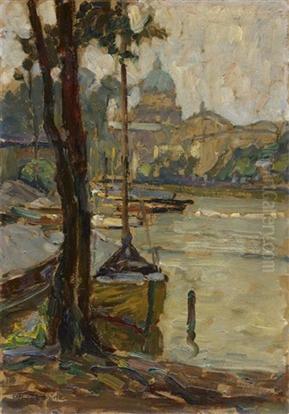 Alt-potsdam: Blick Uber Die Havel Auf Den Alten Markt Mit Nicolaikirche Oil Painting by Otto Antoine