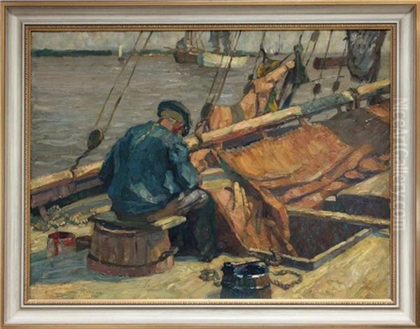 Ostseemotiv Segelflicker Am Pommerschen Haff Oil Painting by Otto Antoine