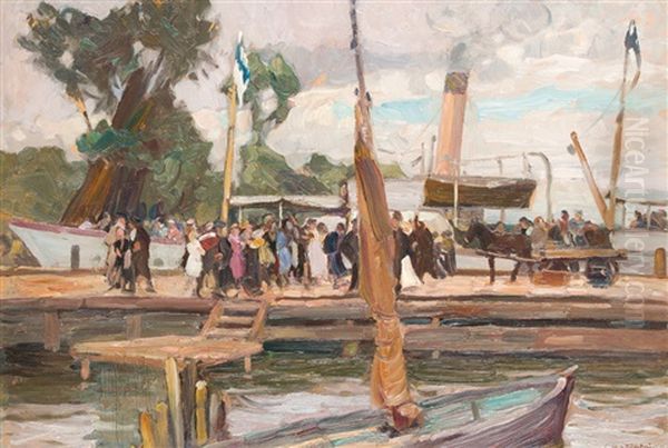 Sommerliche Uferpromenade (wannsee?) Oil Painting by Otto Antoine
