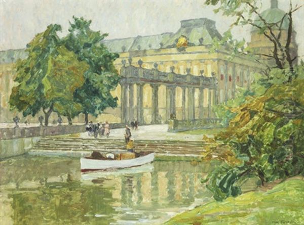 Sommerliche Idylle Am Potsdamer Stadtschloss, Im Hintergrund Die Nikolaikirche Oil Painting by Otto Antoine
