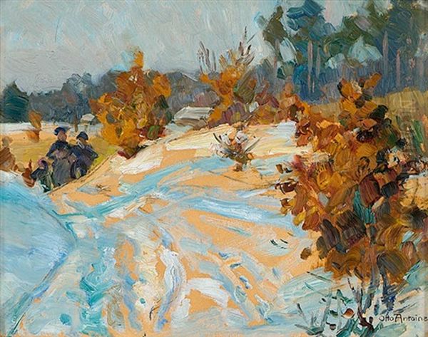 Winterlandschaft Mit Spaziergangern Oil Painting by Otto Antoine