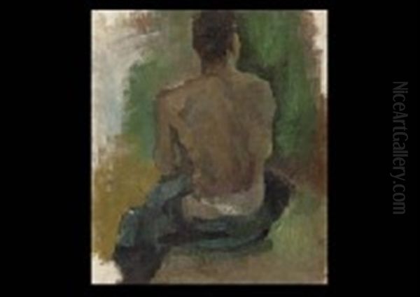 Sitting Boy Oil Painting by Kumaji Aoyama