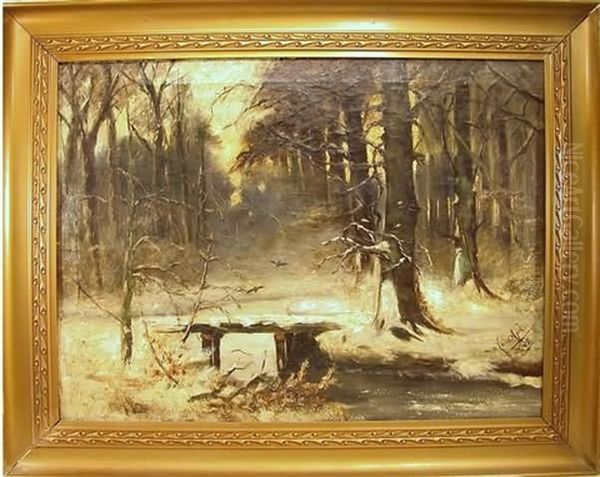 Winter Woodland Landscape Oil Painting by Louis Apol