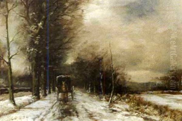 Carriage Approaching In Winter Oil Painting by Louis Apol