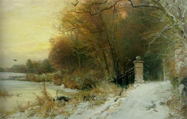 A Winter Landscape With The Entrance Of An Estate Oil Painting by Louis Apol