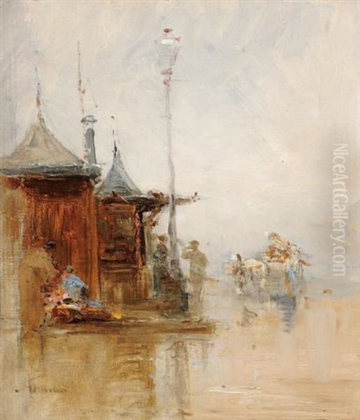 La Quai Aux Fleurs Sous La Brume Oil Painting by Adolphe Appian