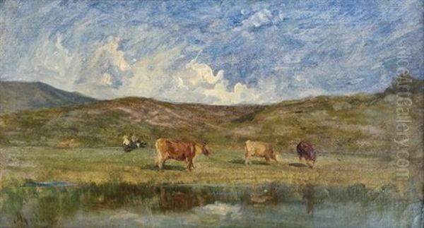 Troupeau Pres De La Mare Oil Painting by Adolphe Appian
