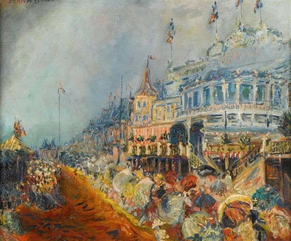 Figures Along The Promenade Oil Painting by Alexis Paul Arapov
