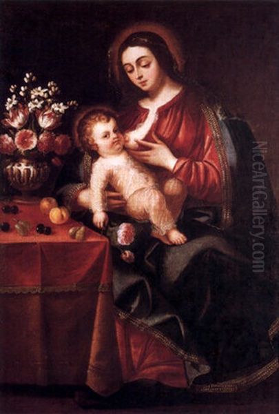 Virgen Amamantando Al Nino Oil Painting by Juan De Arellano