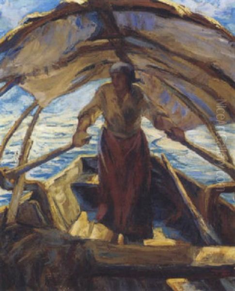 The Fisherwoman Oil Painting by Alfeo Argentieri