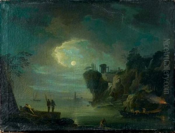 Marine Mediterraneenne Au Clair De Lune Oil Painting by Jean Henry d' Arles