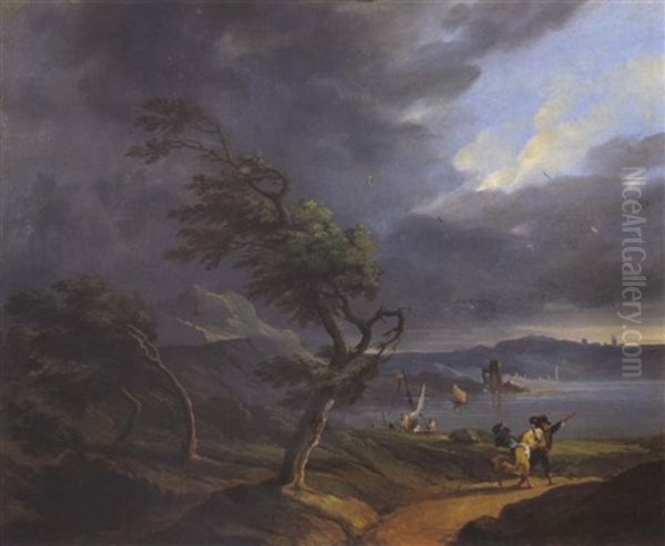 Kustenlandschaft Mit Figuren Bei Sturm Oil Painting by Jean Henry d' Arles