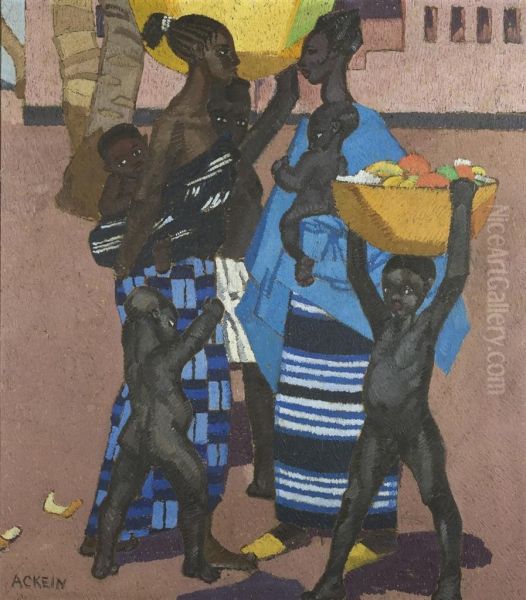 Femmes Et Enfants, Guinee Oil Painting by Marcelle Ackein
