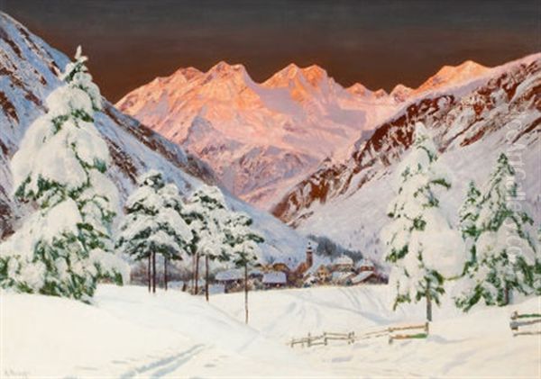Alpine Mountain Scene Oil Painting by Alwin Arnegger