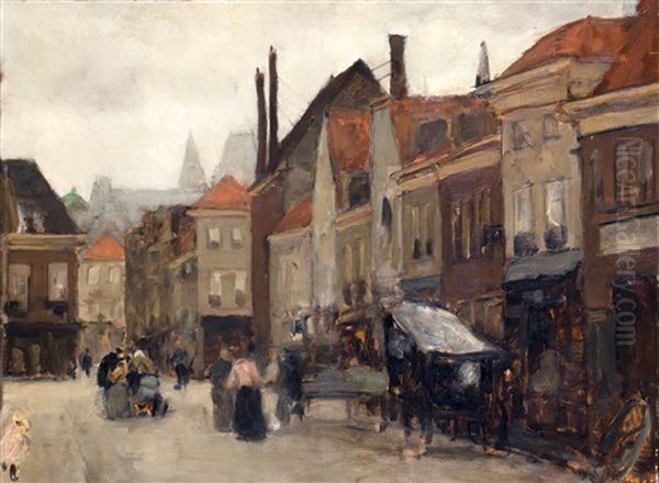 De Grote Markt Te Den Haag, Gezien Richting De Schoolstraat; Op De Achtergrond De Grote Kerk Oil Painting by Floris Arntzenius