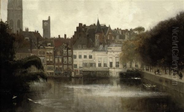 The Hofvijver With The Lange Vijverberg And The Society Place Royale, The Hague Oil Painting by Floris Arntzenius