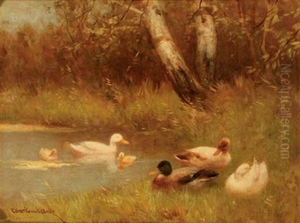 Ducks By The Waterside Oil Painting by David Adolph Constant Artz