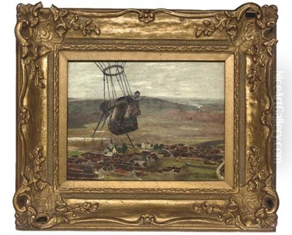 A French Sailor In A Captive Balloon Oil Painting by Louis Raoul Arus