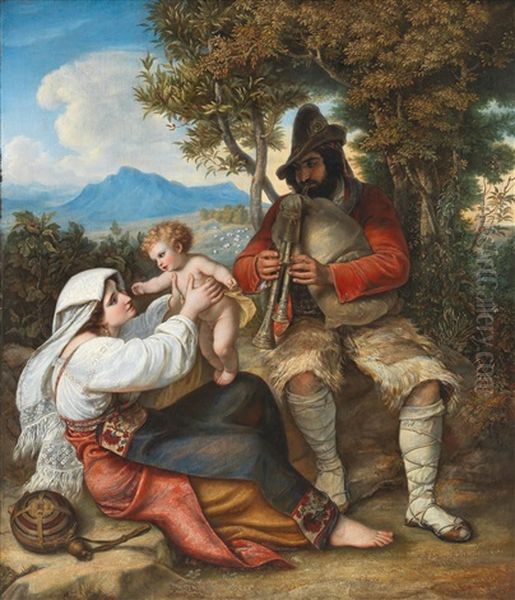 Italian Shepherd Family Oil Painting by Louis Asher